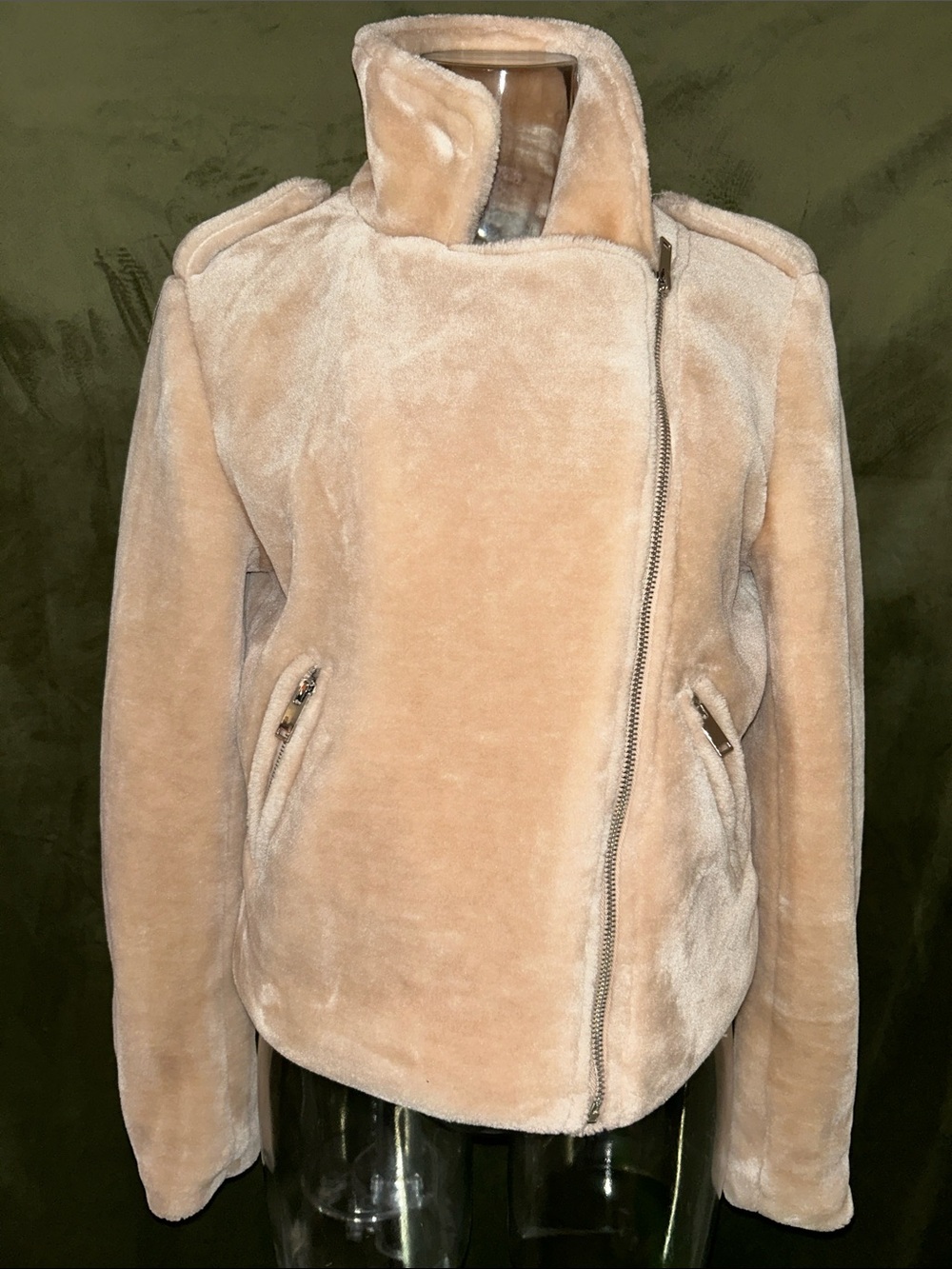 Esley Blush Faux Shearling Moto Jacket